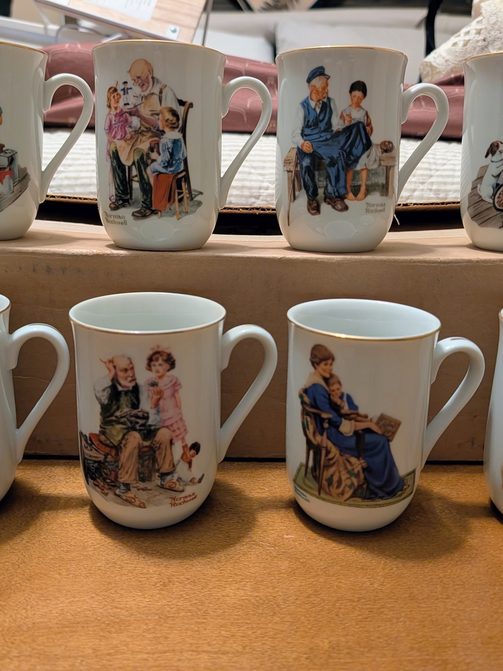 Vintage 1980s Norman Rockwell Museum Coffee Mugs - Set of 8 with Original 1986 B
